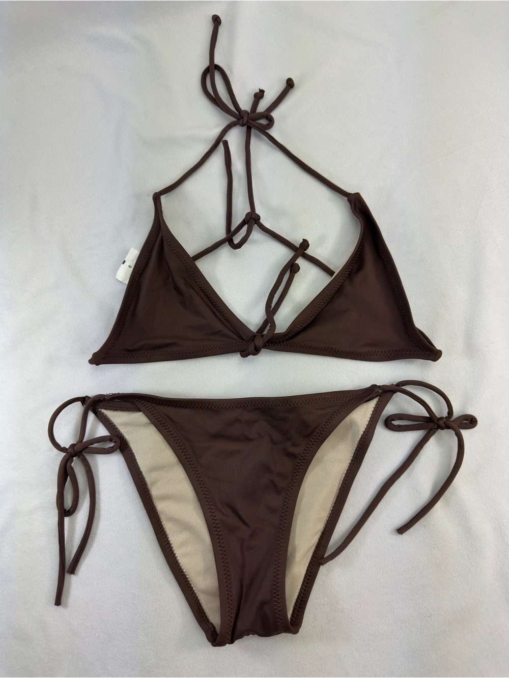 Paula Thomas For TW Bikini Set Brown Small Tie-Side Triangle Bikini Set